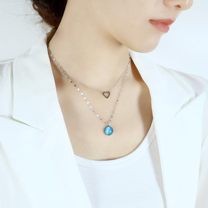 Collier à pendentif superposé pour femmes, acier inoxydable 316L plaqué or, pierre naturelle de haute qualité, romantique, réglable, bijoux tendance - Product Image 3