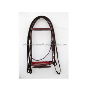 Brida de caballo de cuero marrón oscuro de la más alta calidad con banda para la nariz acolchada beige y banda para la frente Productos Premium para caballos - Product Image 1