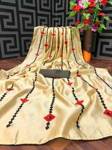 Dernier festival attrayant Saree Katan soie avec travail brodé et travail de conception de fleurs et chemisier non cousu femmes Saree Apparelgarment - Product Image 5