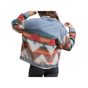 Women's Vintage Denim <b>Jacket</b> with Geometric Print Long Sleeve Lapel Cardigan for Winter Junior Size - Product Image 6