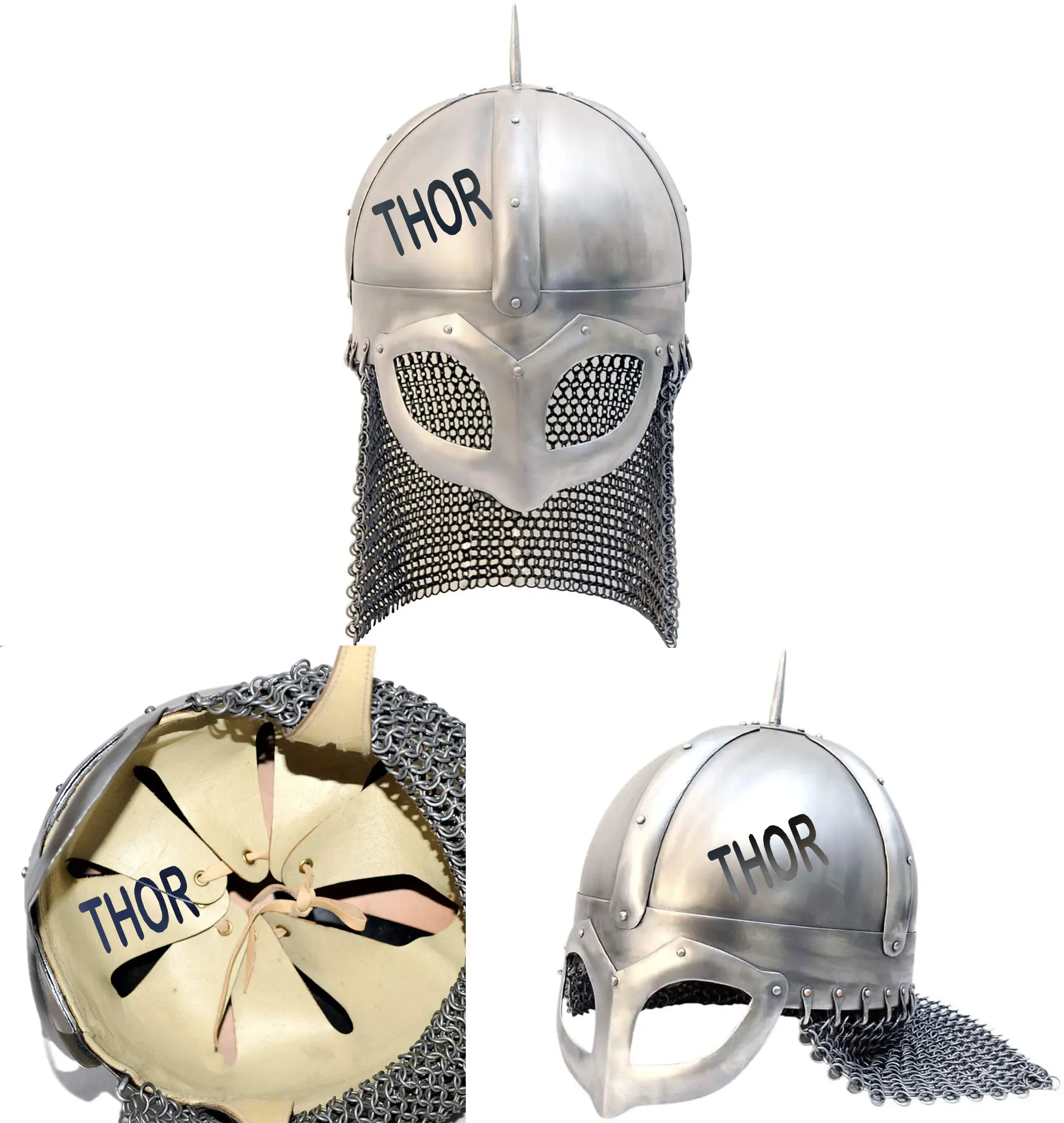 Medieval Chainmail Armor Helmet Silver Polished 18ga Steel Hat Medieval & Reenactment Helmet