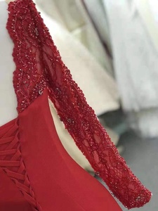 5842 # Sweep Train Red Off spalla manica lunga pizzo perline lusso elegante <span class=keywords><strong>abito</strong></span> da sera <span class=keywords><strong>abito</strong></span> da ballo <span class=keywords><strong>abito</strong></span> da sera - Product Image 2