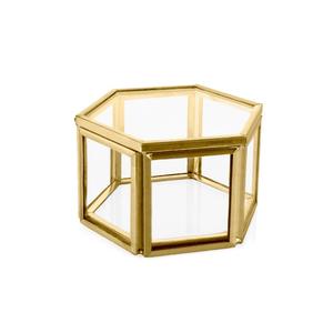 Mini joyero con forma hexagonal, Metal dorado rosa y vidrio, caja de exhibición decorada para el hogar, anillo, pendiente, caja de almacenamiento hecha a mano - Product Image 2