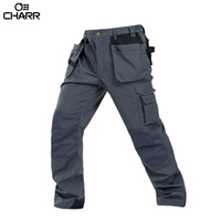 Pantalones de Trabajo Fluorescentes Transpirables Negros de Cintura Alta para Hombre con Bolsillos para Herramientas, Jeans Personalizables de Polialgodón