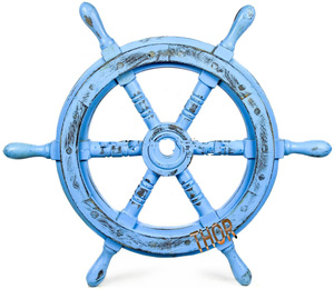 Ourwarm — roue de bateau en bois bleu ciel, 13-24 ", suspension murale de Style ancien, décoration de maison - Product Image 1
