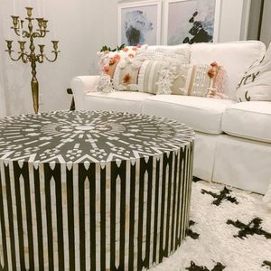 Decor Caffè <span class=keywords><strong>tavolo</strong></span> Intarsio Osso Esagonale Tavolino in <span class=keywords><strong>Bianco</strong></span> e Nero Della Banda di Disegno con Metallico A Base di - Product Image 1