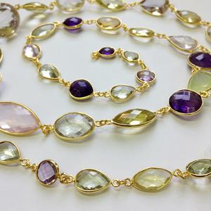 Ropa de uso diario, piedras multicorte chapadas en oro y plata de ley 925, 90 cm Collar de cadena larga - Product Image 3