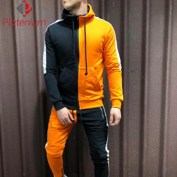 Combinazione di doppio Colore Sweatsuit/Uomini Da Jogging di Sport di Colore Nero E Arancio Vestito di Pista/di alta qualità alla rinfusa commercio all'ingrosso tuta