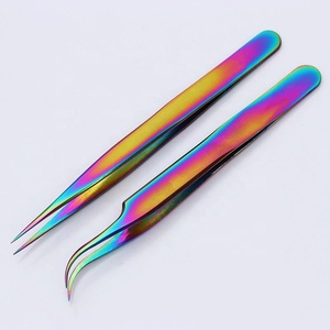 Lot de 2 pinces à cils en acier inoxydable de qualité supérieure, arc-en-ciel, avec logo personnalisé, outils d'extension de cils, Zullo Industries - Product Image 1