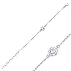Trendy Hexagon Zirconia Stone <b>Charm</b> <b>Bracelet</b> Wholesale Handmade Turkish 925 <b>Sterling</b> <b>Silver</b> Jewelry - Product Image 4