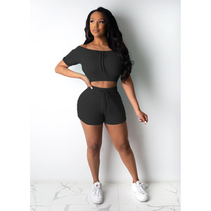 2 Piece Set Clothing Women Tops Tracksuits T-shirts Pant <b>Trousers</b> Sets 2 Piece Biker <b>Short</b> Sets - Product Image 2