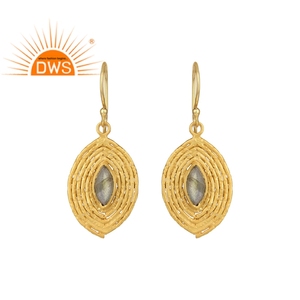 Natural Labradorite Gemstone Dangle <b>Earrings</b> Wholesaler 18k Gold Plated 925 Silver <b>Handmade</b> <b>Earrings</b> Jewelry Manufacturer - Product Image 1