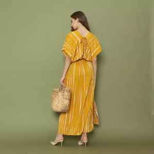 เดรสแม็กซี่สไตล์โบฮีเมียนฮิปปี้ผ้าฝ้าย100% มัดย้อมแขนครึ่งแขนผ้าทอเป็นมิตรต่อสิ่งแวดล้อมย้อมสีธรรมชาติ - Product Image 4