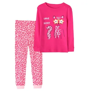 Pijama de algodón 100% para niños y niñas, ropa de dormir de marca personalizada, OEM, de punto, dos piezas
