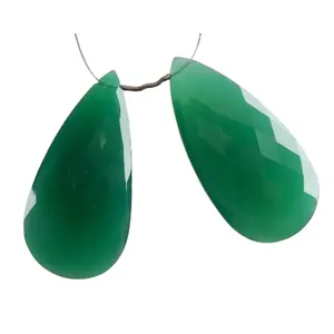 Briolette con forma de pera facetada de ónix verde Natural Premium raro, 1 par combinado de cuentas de piedra de 20x40mm, precio bajo para la fabricación de joyas - Product Image 1