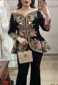 Elegante chaqueta de terciopelo para invierno 2022 trabajo pesado adornado Dabka cuentas de cristal piedra de cristal para fiesta boda hecho Lino de seda - Product Image 2