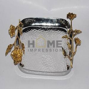 ถาดโลหะทุบตกแต่งด้ามจับรูปใบไม้สีทอง - Product Image 5