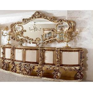 Gold Metallic Wooden Crafted Console Table & Mirror Golden Wooden Console Table & Mirror Designer Wooden Console Table Set - Product Image 1