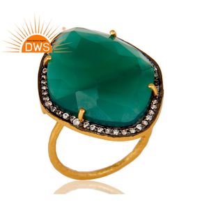 Bague en argent plaqué or 18k, vente en gros de bijoux en Onyx vert, pierres précieuses, possibilité de vente en gros - Product Image 2