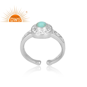 Trendy Wedding & Party Turquoise Gemstone <b>Statement</b> <b>Ring</b> 925 Sterling <b>Silver</b> Bezel Setting Unisex Jewelry - Product Image 2