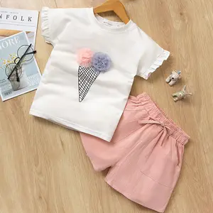 T-shirt de crème glacée pour filles, ensemble de vêtements pour bébés, 2 pièces, été, 2020