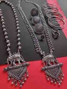 Fancy and New Fashion Indian Rajvadi Oxi Jewelry With 2 <b>Long</b> Set,ring , Nose Pin , Earring , and 10 Pc Kada in M Creation - Product Image 4