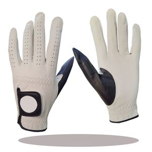 Gant de golf en cuir de mouton Cabretta complet avec combinaison blanche et noire sur la languette de fermeture du pouce pour hommes - Product Image 1