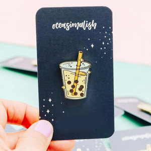 Custom Made Khuyến Mại Dễ Thương Bubble Tea Boba Đồ Uống Mềm Men Kim Loại Ve Áo Pins - Product Image 6