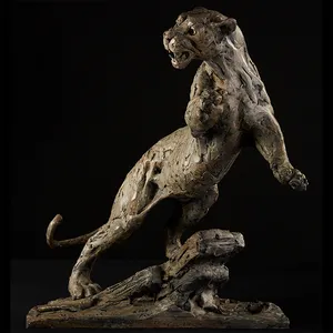 Patung Patung Patung Binatang Panther, Dekorasi Kecil Logam Besi Cor