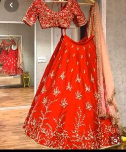 La plupart des tendances et un look riche mariage vêtements de mariée coton soie Lehenga Choli avec Dupatta lourd broderie travail indien Alphanumero Shalwar Kameez - Product Image 6