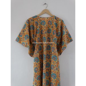 Vente en gros 100% coton style bohème caftan tunique robe indienne jaune main bloc imprimé lâche vêtements de maternité dentelle douce naturelle - Product Image 6