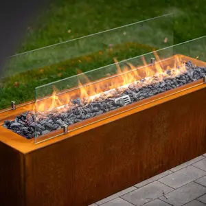 आउटडोर आँगन Corten स्टील आयत आग गड्ढे टेबल बगीचा सजाने गैस आग गड्ढे