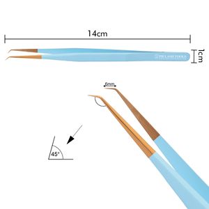 Lashes Tweezers Private Label Slim Str Tweezers 6mm 45deg with Tip Gold & Blue Color Private Label, Custom Made Eyelash Tweezer - Product Image 5