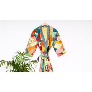 Chaqueta acolchada Kantha hecha a mano india, abrigo de boda, trabajo cortado, bordado, ropa térmica de invierno, Kimono de retazos para primavera y verano - Product Image 5