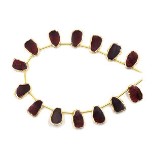 โกเมน12-14มม. รูปร่างไม่สม่ำเสมอด้านเจาะทองลูกปัดทองเหลืองชุบ14เส้นสร้อยคอ - Product Image 1