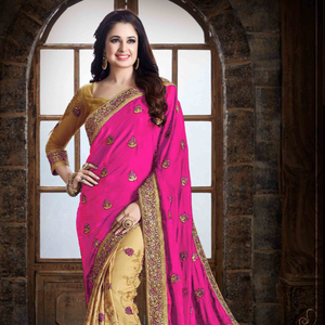 Bollywood Designer Saree Designer Miroir Travail Fleur Conception Tissu De Soie Doux Impression Numérique Marron Couleur Sari avec Blouse Inde Alphanumero - Product Image 1