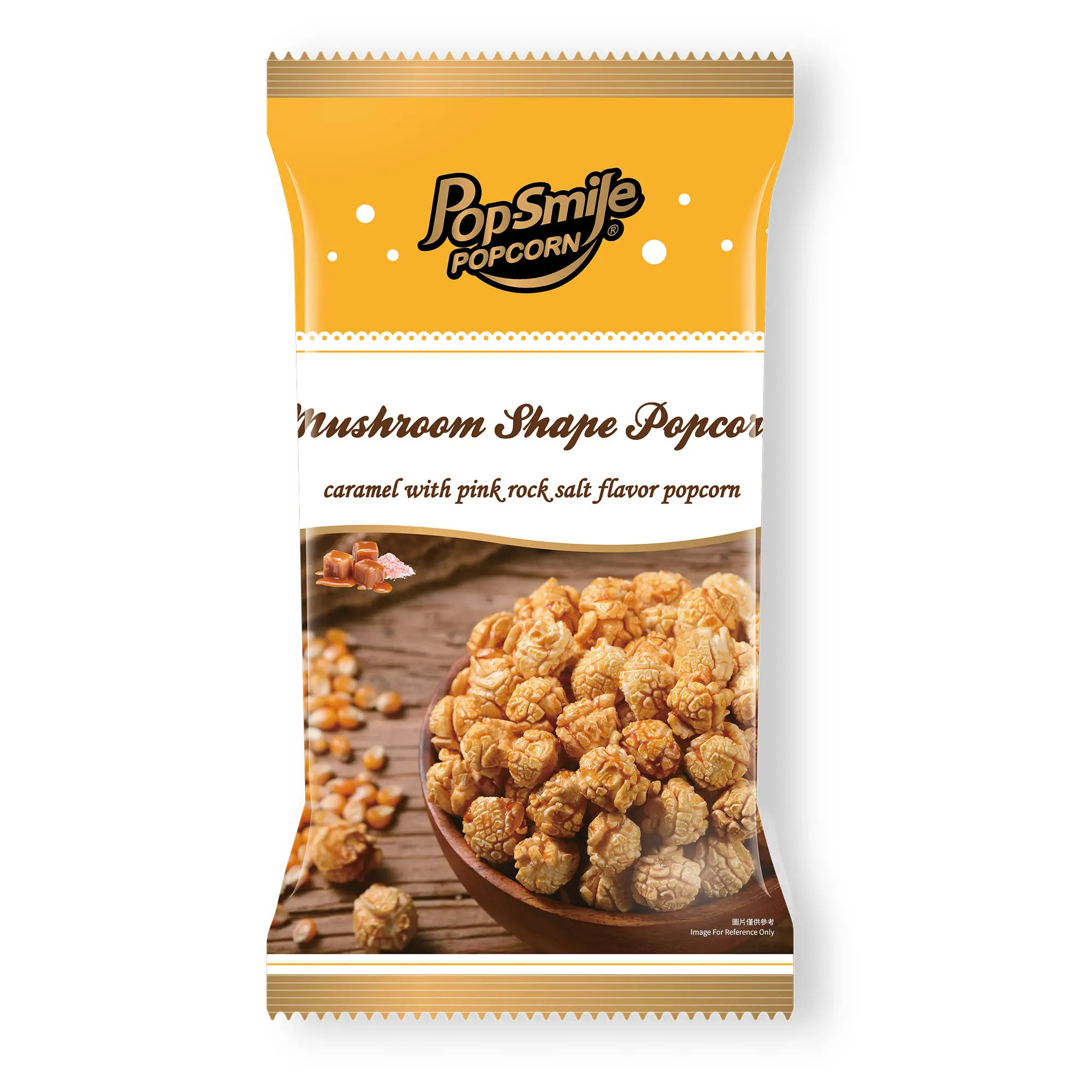 Campione gratuito disponibile croccante salato dolce caramello rosa sapore di sale tipo fungo secchio Snack Popcorn