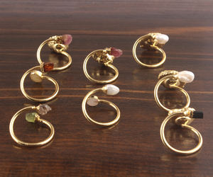 Anillo de piedras preciosas de peridoto áspero Natural y turmalina verde, sortija ajustable de diseño minimalista chapada en oro y latón, unisex - Product Image 4