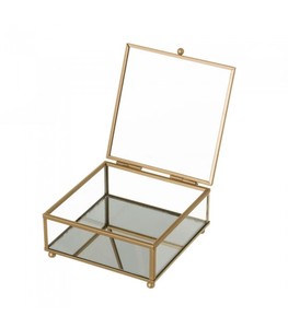 Glass Jewelry Box with Brass Frame and Hinged Lid for Storage - Product Image 1