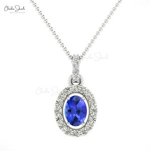 แทนซาไนต์ธรรมชาติและเพชร14K สีเหลืองทองได้รับการรับรอง Halo เครื่องประดับจี้เครื่องประดับรูปไข่สำหรับเป็นของขวัญแต่งงานขายส่งจากอินเดีย - Product Image 2