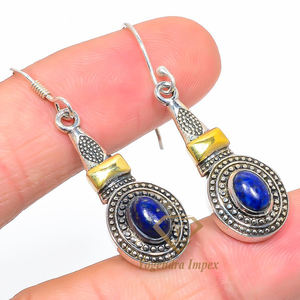 Pendientes de Plata de Ley 925 con Piedra Preciosa de Lapislázuli Hechos a Mano - Product Image 2