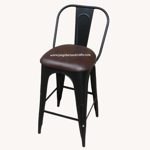 Chaise de bar en métal indien de haute qualité, tabouret avec siège en cuir, fabrication artisanale, contemporaine, durable, écologique, moderne, pour la maison et l'hôtel - Product Image 2