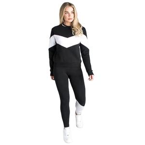 Panel de color negro con blanco cuello redondo sudadera chándal de las mujeres fabricación por SKYFA deportes - Product Image 1