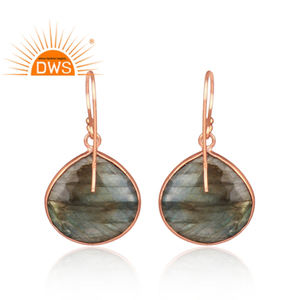 Boucle d'oreille en Labradorite naturelle en forme de perle, bijou 925 en or Rose plaqué argent, vente en gros - Product Image 3