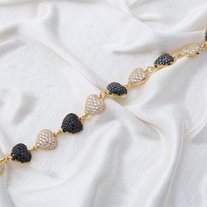 Black and White Heart <b>Charm</b> <b>Bracelet</b> Handmade Wholesale Turkish 925 Sterling <b>Silver</b> Jewelry - Product Image 4