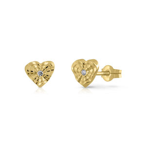 Pendientes de moda de oro sólido 9K para mujer y niño, 10k-14k-18k, corazón de CZ, tornillo de Clip para oreja, hechos en España - Product Image 2