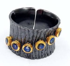 น้ำหนักเบาเงินสเตอร์ลิง925ออกซิไดซ์ปรับผู้จัดจำหน่ายมรกตลาบราดอไรต์อัญมณีพื้นผิวปรับแต่งวงแหวน - Product Image 2