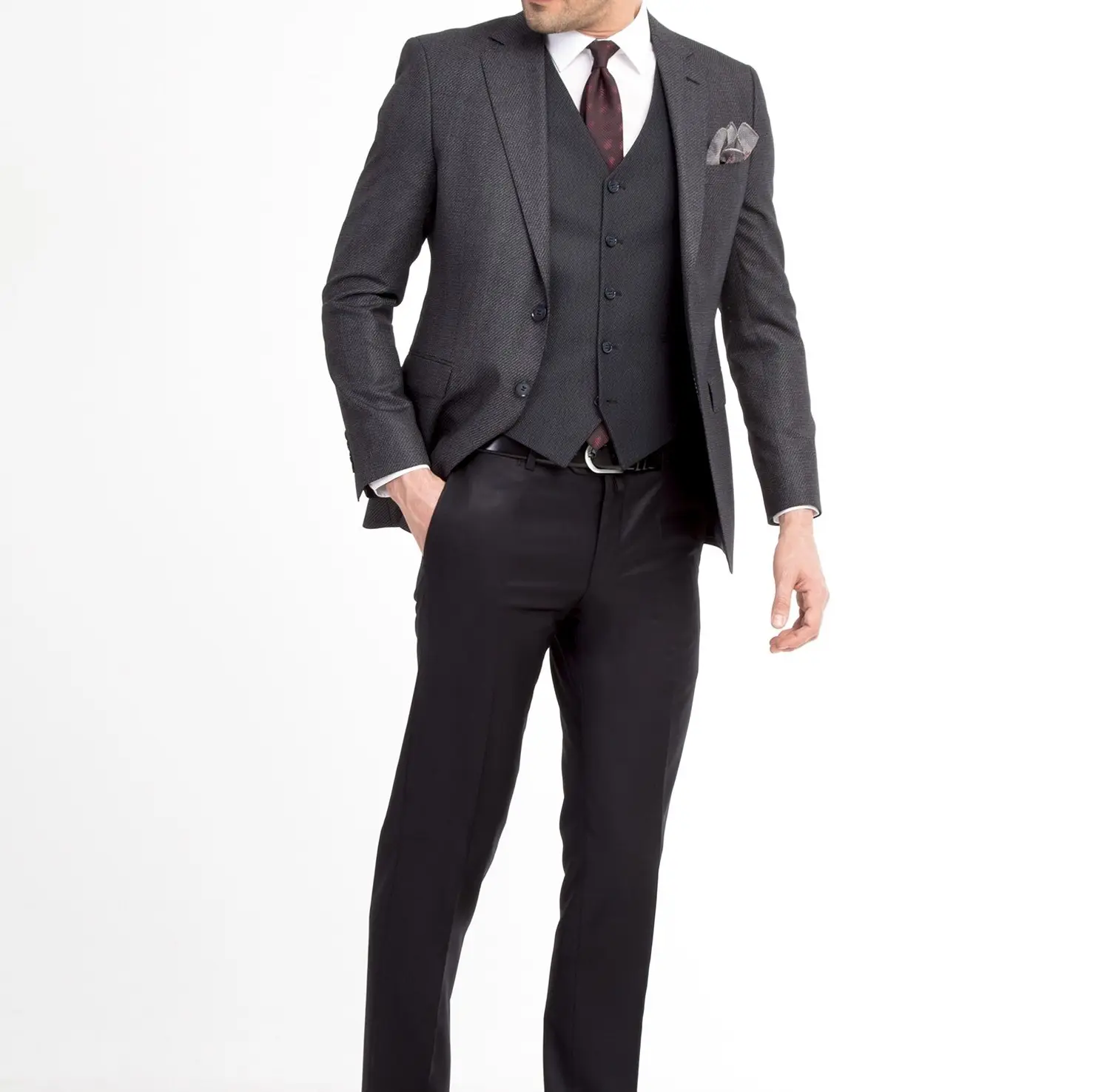 Kigili Turkey Luxury Fashion High Quality Premium Business Formal Slim Fit Combined 3 Pcs Anhtracite Men's Suit With Vest