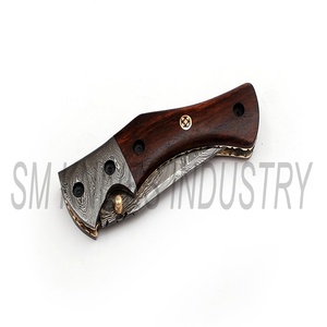 Couteau de poche pliant artisanal en acier Damas avec manche en bois de rose naturel (smk1207) - Product Image 6