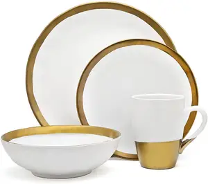 Platos de cena de cerámica con borde de oro blanco, vajilla de lujo para Hotel, restaurante, fiesta de boda
